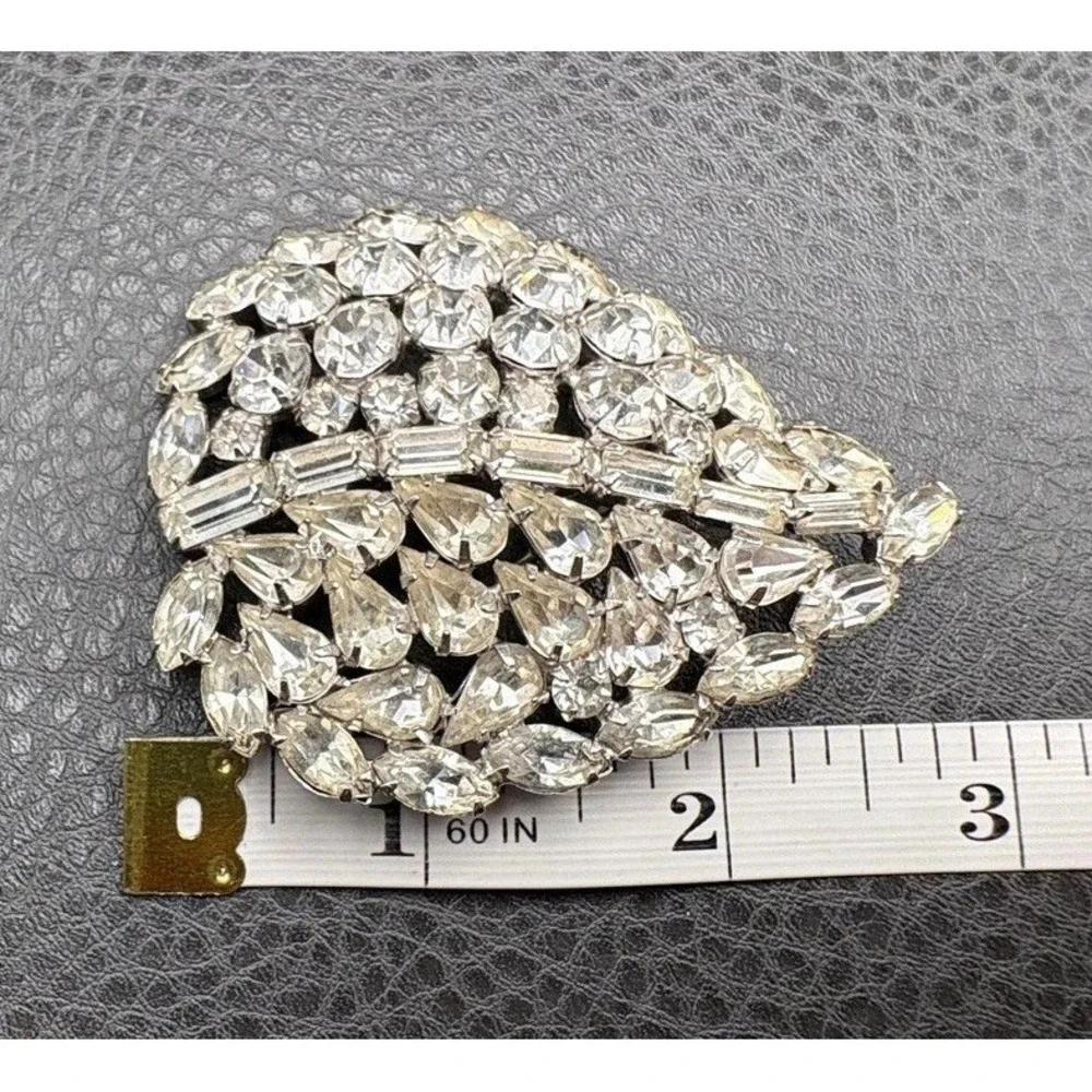 Vintage Huge Large Clear Rhinestone Leaf Brooch Pin GORGEOUS